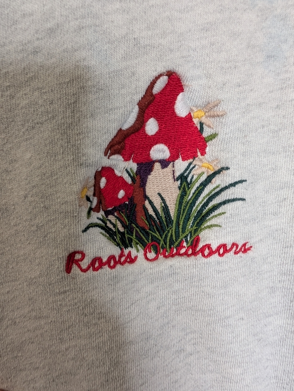 Roots Outdoors Mushroom Embroidered Crewneck Sweatshirt Gray XS Cozy Cottagecore - Picture 3 of 7